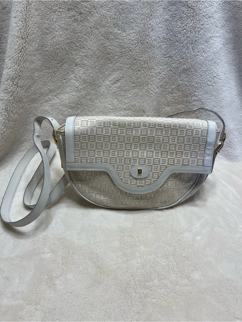 Vintage 80s/90s Monogram Canvas Saddle Bag - Cream Leather Trim Made in Italy